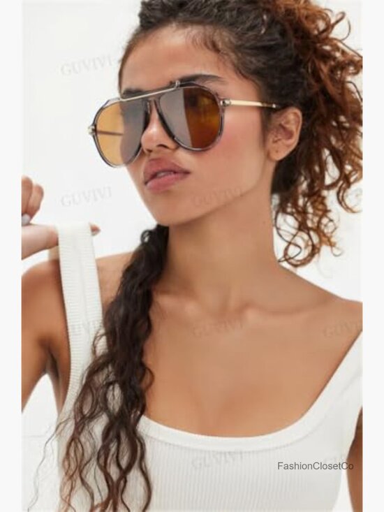 Oversized Aviator Sunglasses Gold Metal Retro 70s Square UV Protection Tangle main image 4